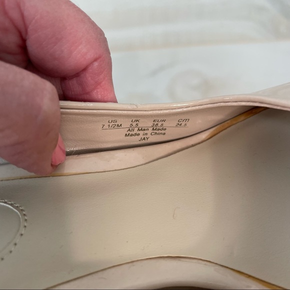 Nickels Nude Jay Criss Cross Peep Toe Vegan Heels Sz 7.5 Patent - Picture 8 of 9